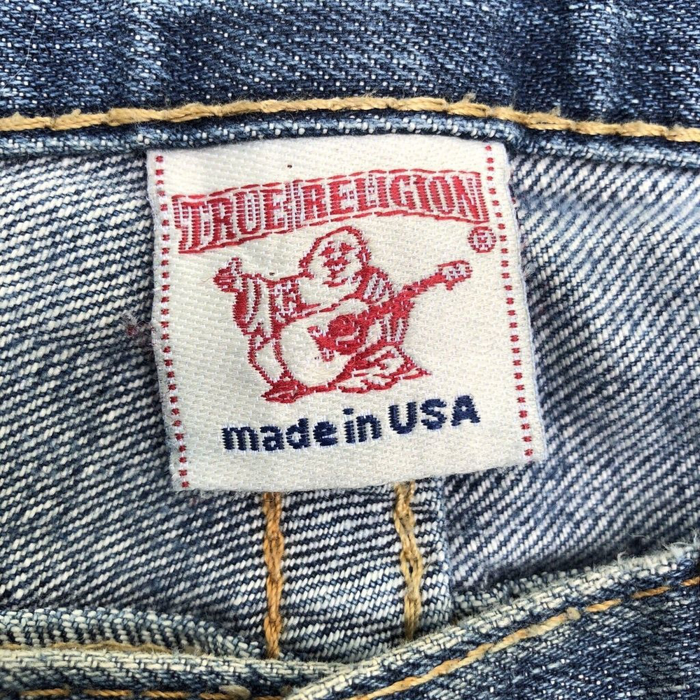 TRUE RELIGION VTG BILLY USA SZ 40 X 32 BLUE DENIM JEANS Baggy Distressed FLAP